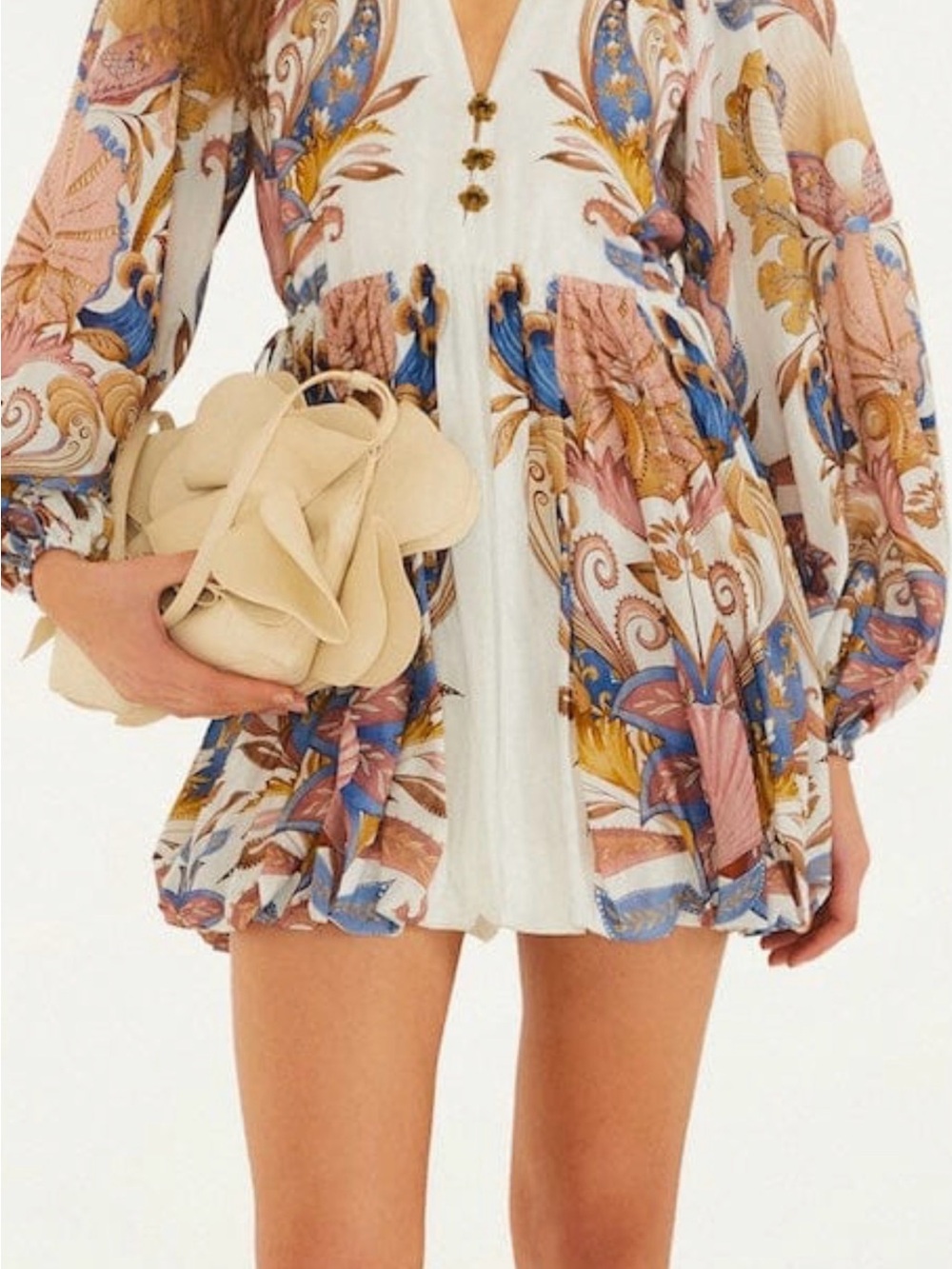 Printed Long-Sleeve Mini Dress in Multi-Color - Picture 4 of 5